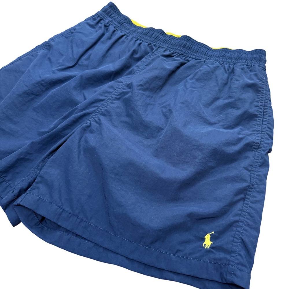 Polo Ralph Lauren Swim Trunks Mens Medium Navy Blue Yellow Pony Mesh Lined